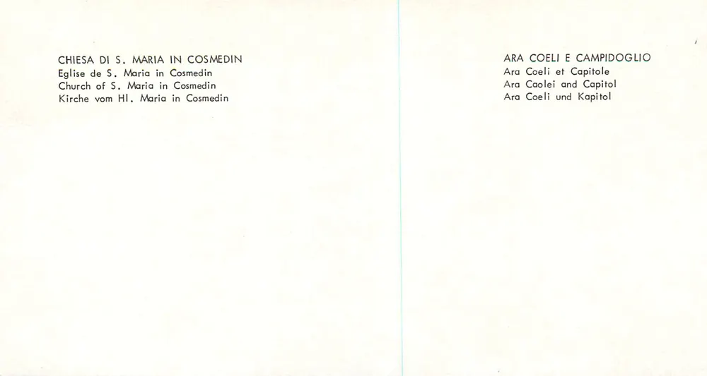 Église de S. Maria in Cosmedin — Ara Coeli et Capitole — Carte postale multilingue - Verso