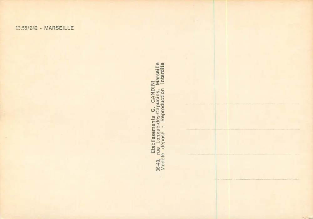 Panorama de Marselha — Editor G. Gandini, série 13.55/242 - Verso