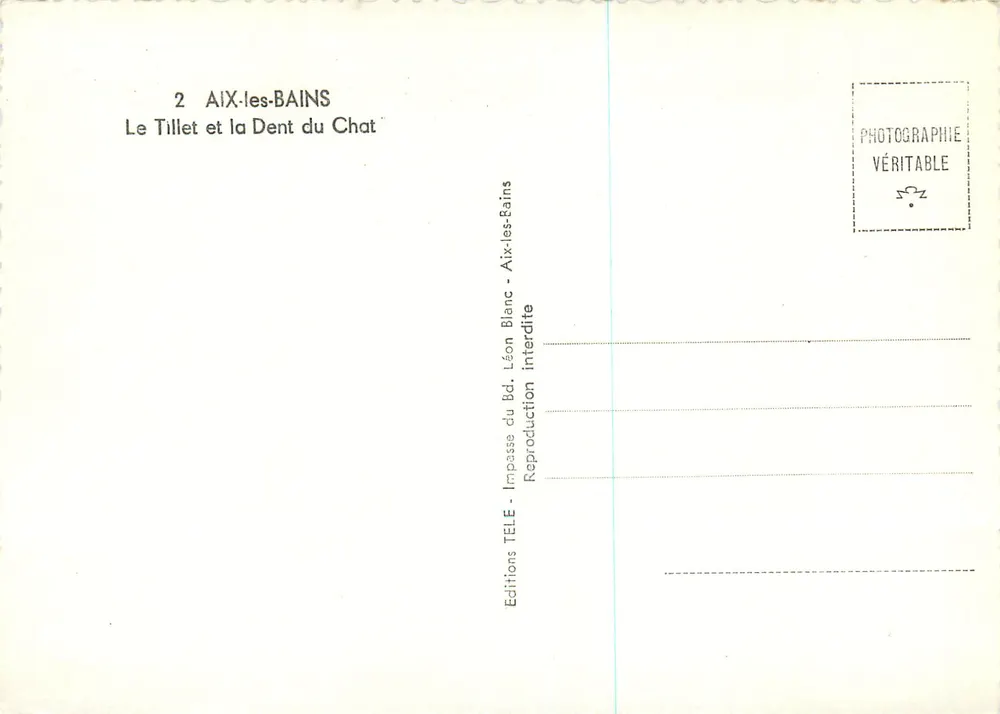 Le Tillet e a Dent do Gato — Aix-les-Bains — Éditions TÉLÉ - Verso