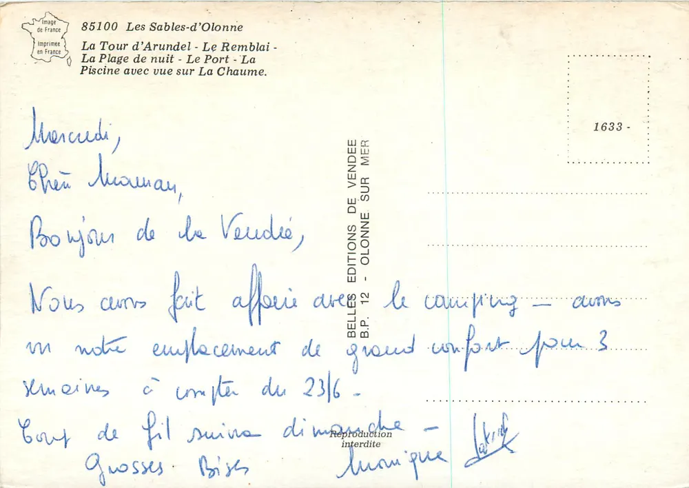 Les Sables d'Olonne — vue de nuit, plage, port et tour — Éditions de Vendée - Verso