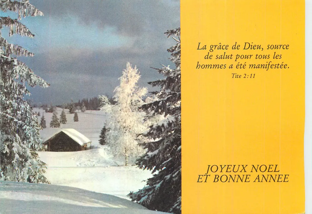 Winter Landscape — Snowy Cabin — Biblical Text and Christmas Wishes - Front