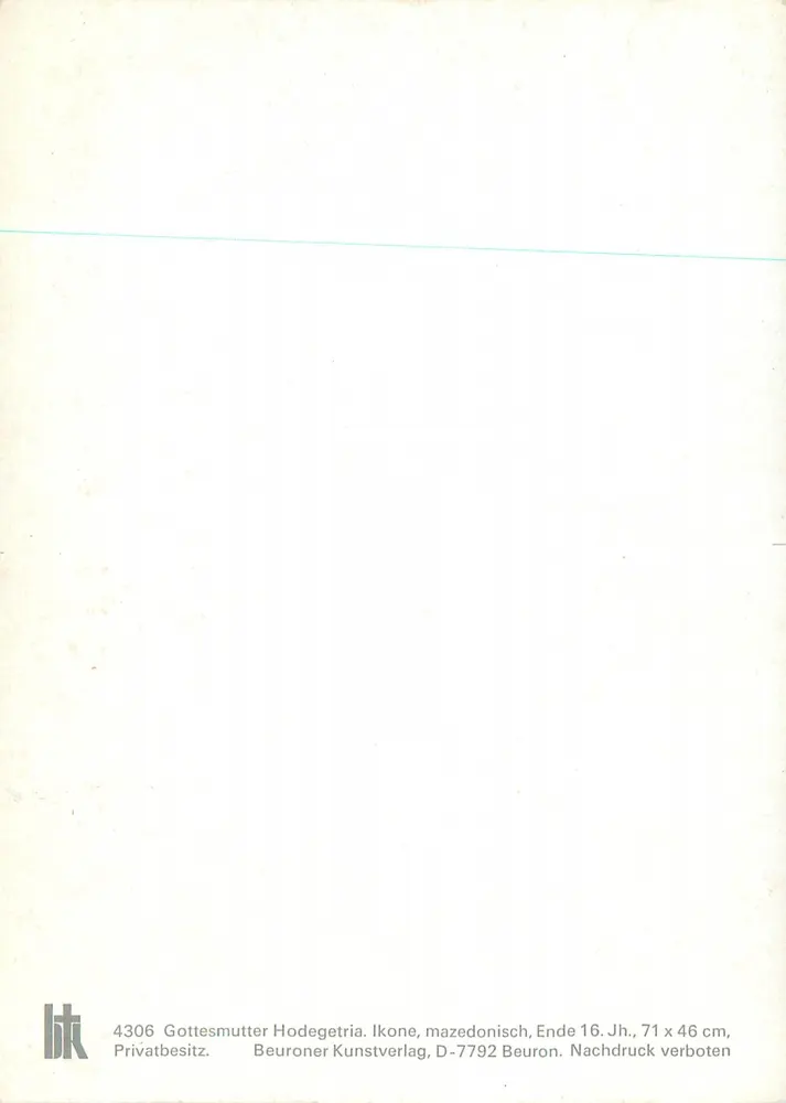 Maria mit Kind — mazedonische Ikone — Beuroner Kunstverlag, n° 4306 - Rückseite