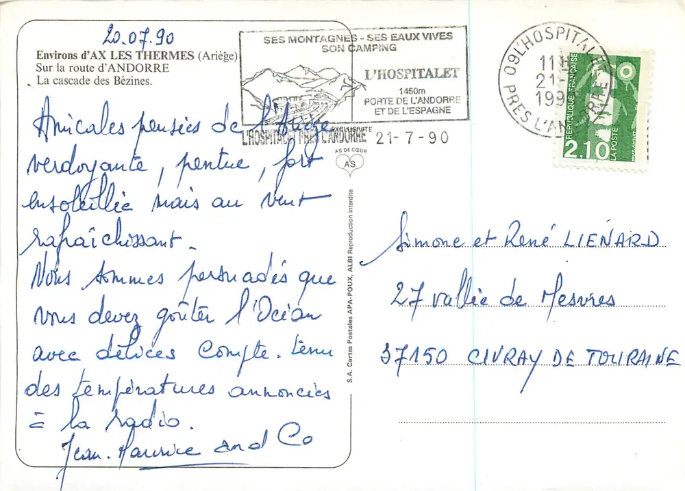Wasserfall der Bezines — Ariège — S.A. Cartes Postales APA-POUX - Rückseite