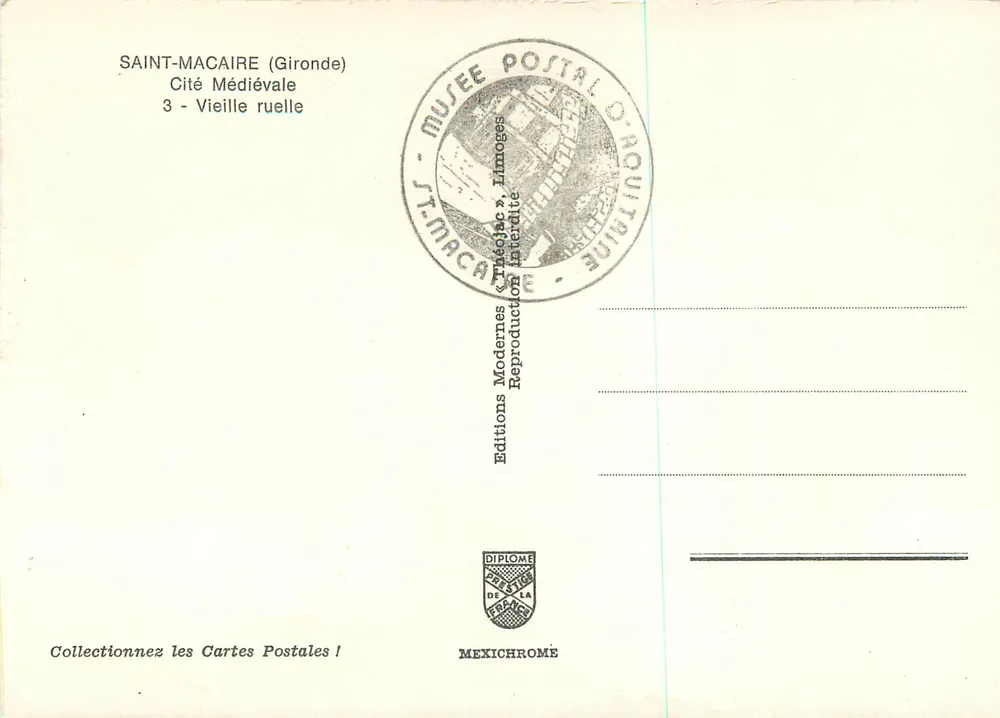 Saint-Macaire (Gironde) — Mittelalterliche Stadt, Alte Gasse — Editions Mexichrome, n°3 - Rückseite