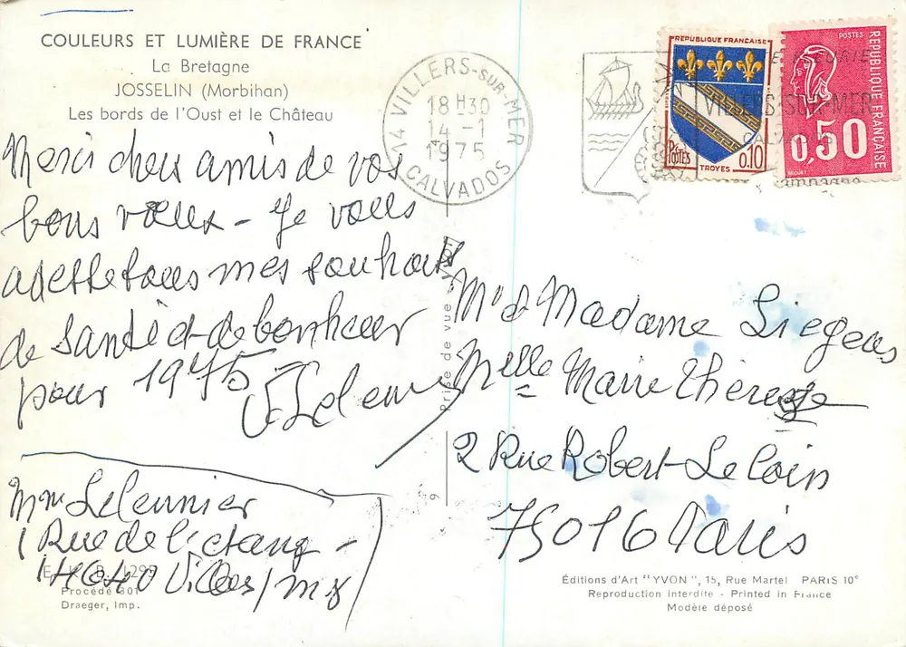 Josselin (Morbihan) — Die Ufer der Oust und das Schloss — Art Editions 'YVON' - Rückseite