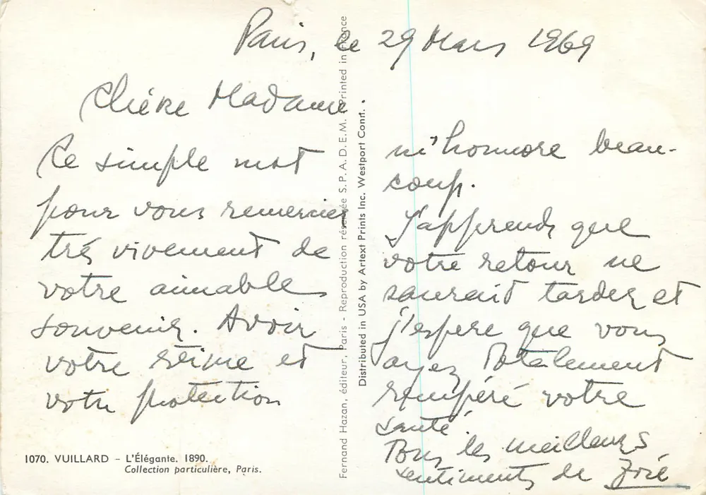 L'Élégante — Reproduction de 1890 — éditeur Viillard, Paris, n° 1070 - Verso