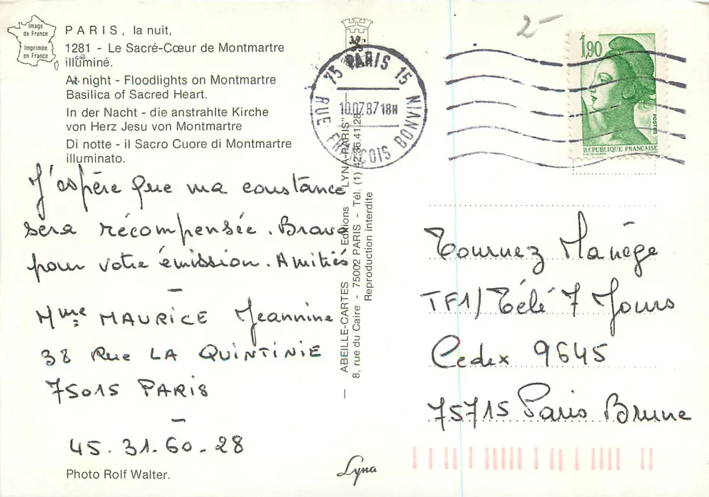 Paris in der Nacht, der Sacré-Cœur von Montmartre — Ausgabe Lyna, Nr. 1281 - Rückseite