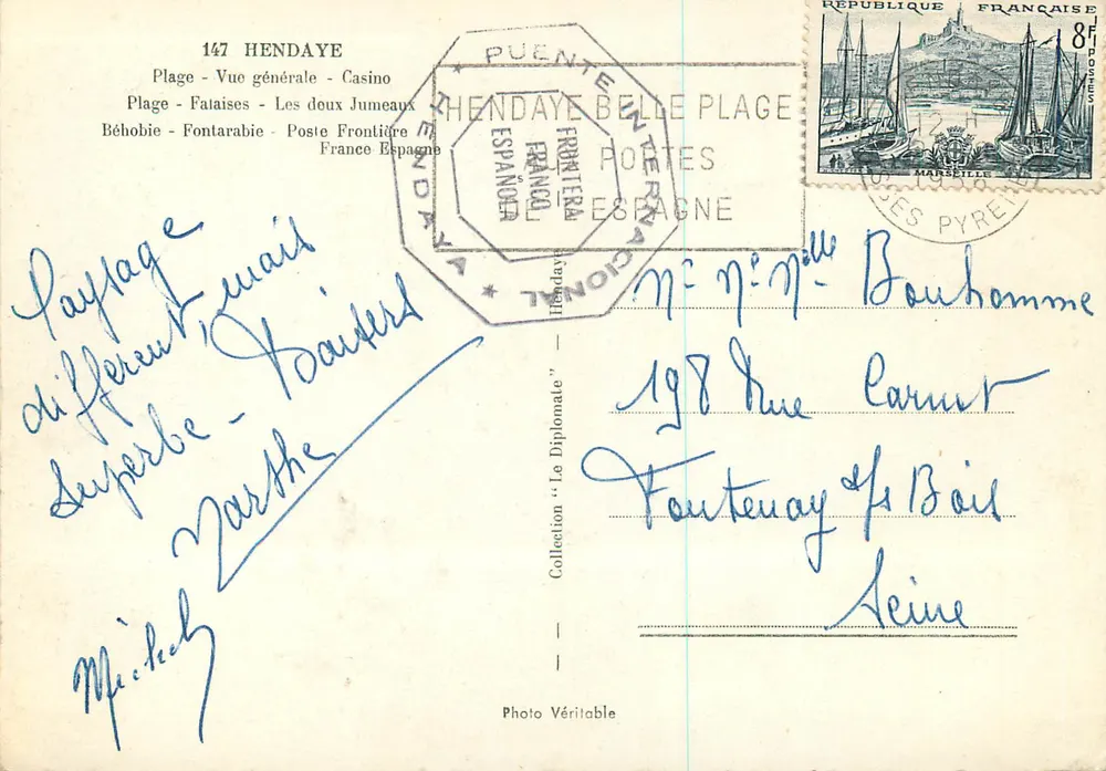 Hendaye — Fronteira franco-espagnola — Foto Verdadeira - Verso