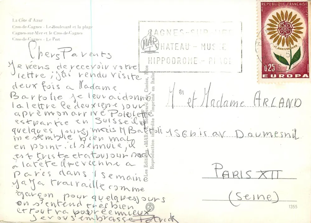 Cagnes-sur-Mer et Cros-de-Cagnes — vue panoramique et port — éditeur Les Editions MABAS, imprimé en Italie - Verso