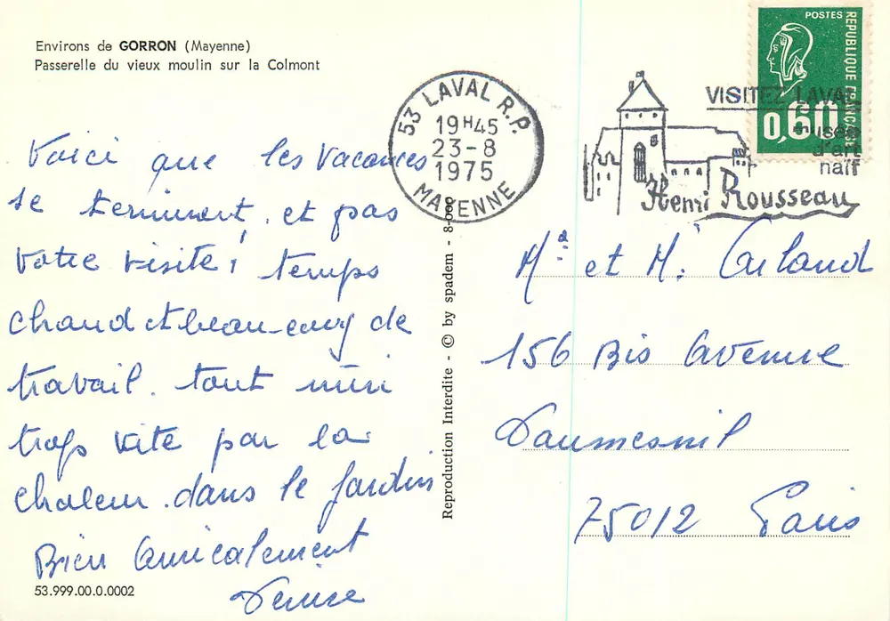 Um Gorron (Mayenne) — Brücke des alten Mühlen auf der Colmont — Verlag spadem, Nr. 53.999.00.0002 - Rückseite