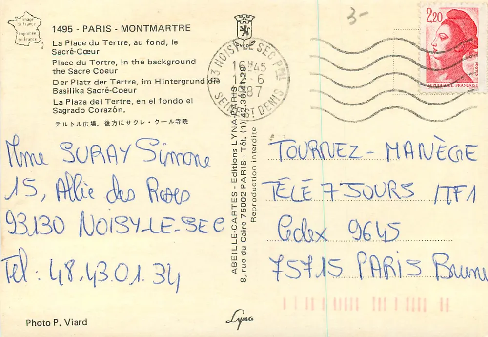 Place du Tertre — Paryż — Wydawca Lyna, nr 1495 - Rewers
