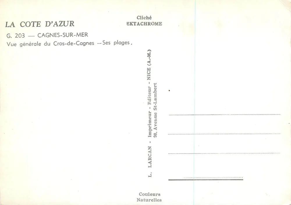 Cagnes-sur-Mer — Allgemeiner Blick auf das Cros-de-Cagnes — Seine Strände — L. LARCAN, Verleger, Nizza - Rückseite