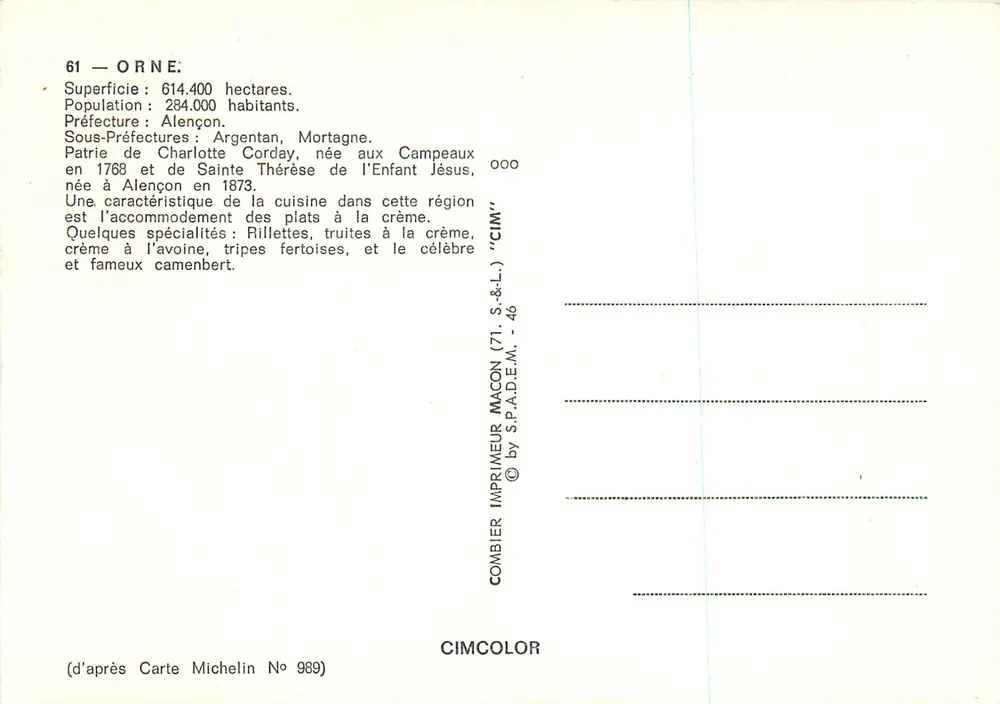 Orne — 61 — Carte turística com fotos de locais emblemáticos - Verso