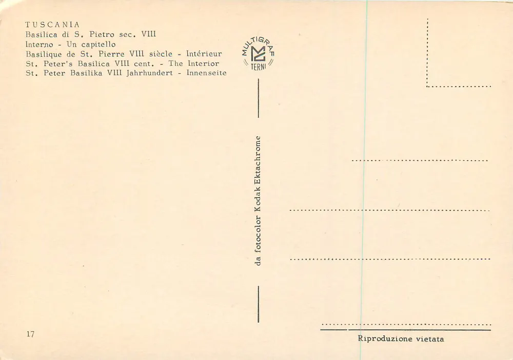 Basílica de São Pedro — capitela do século VIII — editor Multigran Terni, n° 17 - Verso