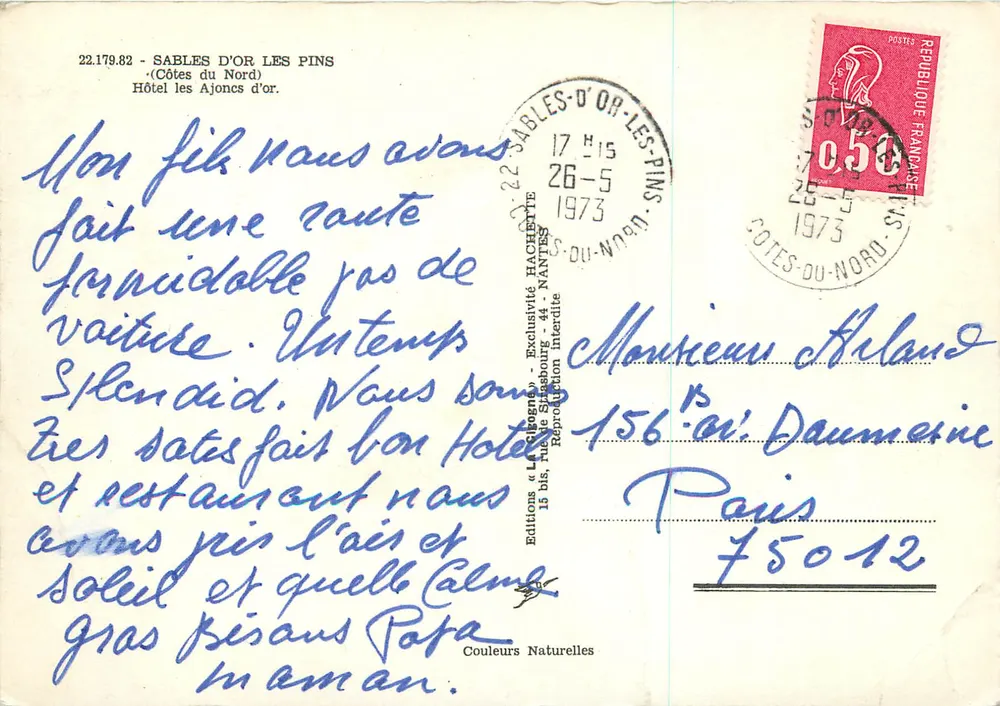 Hôtel Les Ajoncs d'Or — Sables-d'Or-les-Pins — Éditions La Cigogne - Rückseite
