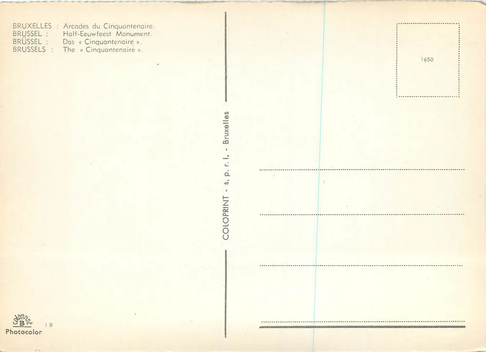Bruxelas — Arcadas do Cinquentenário — COLORPRINT - s.p.r.l. - Bruxelas - Verso