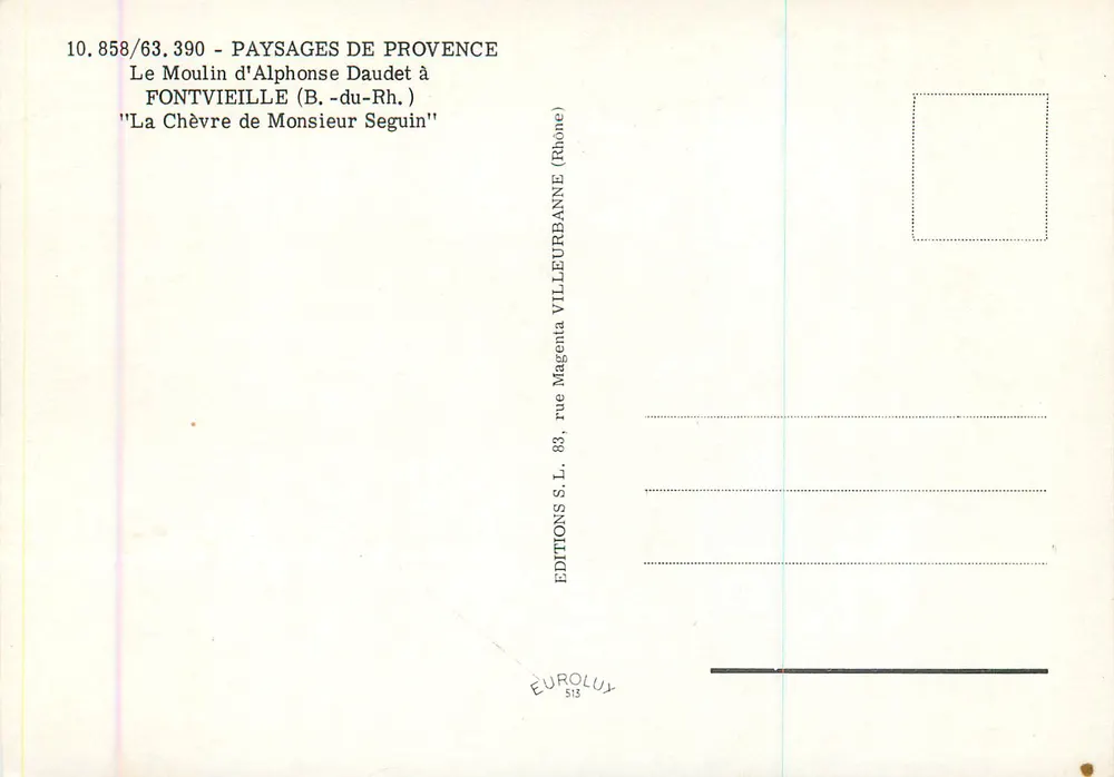 Alphonse Daudets Mühle in Fontvieille — 'Die Ziege des Herrn Seguin' — Éditions S.L. Villeurbanne - Rückseite