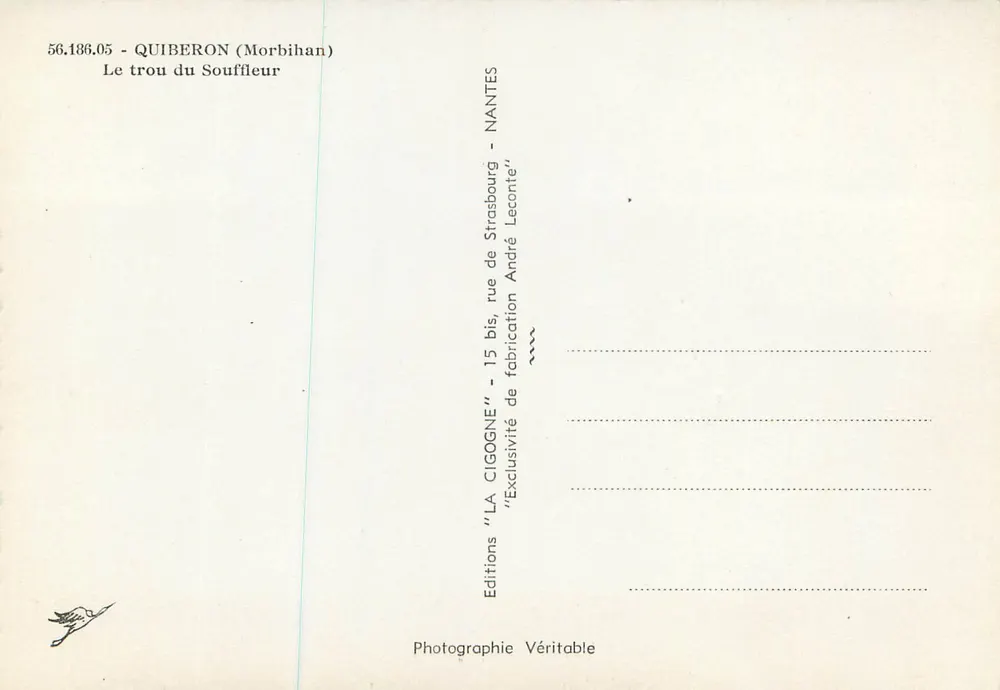 Le trou du Souffleur — Quiberon (Morbihan) — Edições 'LA CIGOGNE' n°56.186.05 - Verso
