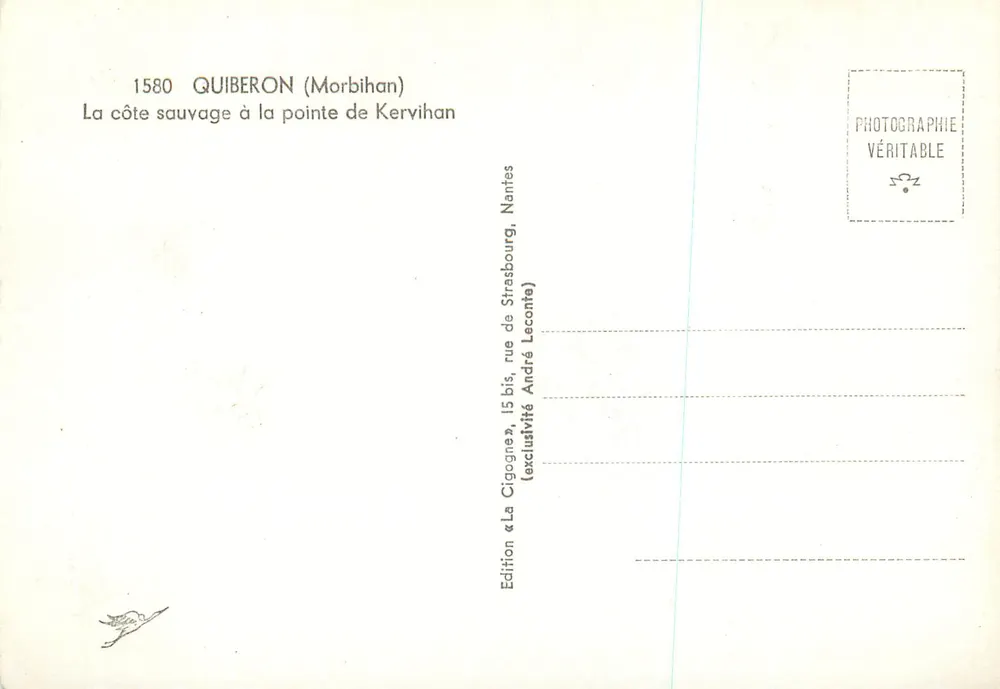 La côte sauvage à la pointe de Kervihan — Quiberon (Morbihan) — Édition La Cigogne - Verso