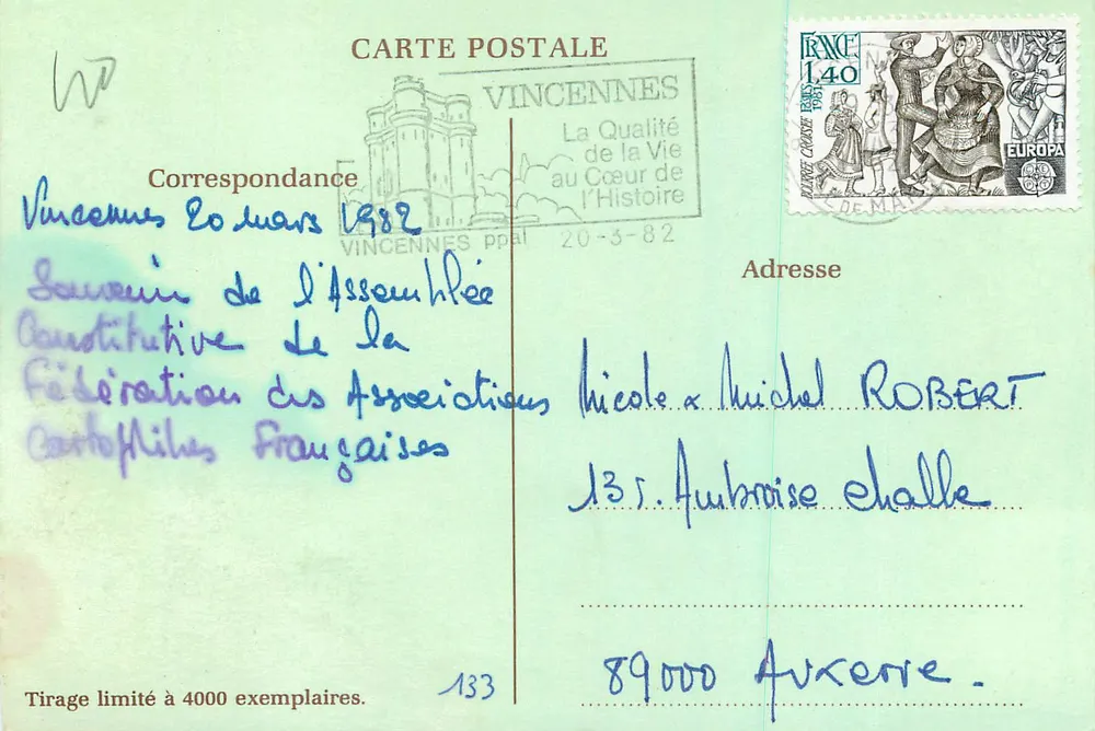 Assemblée Constitutive — FACF — Vincennes 20 março 1982 - Verso