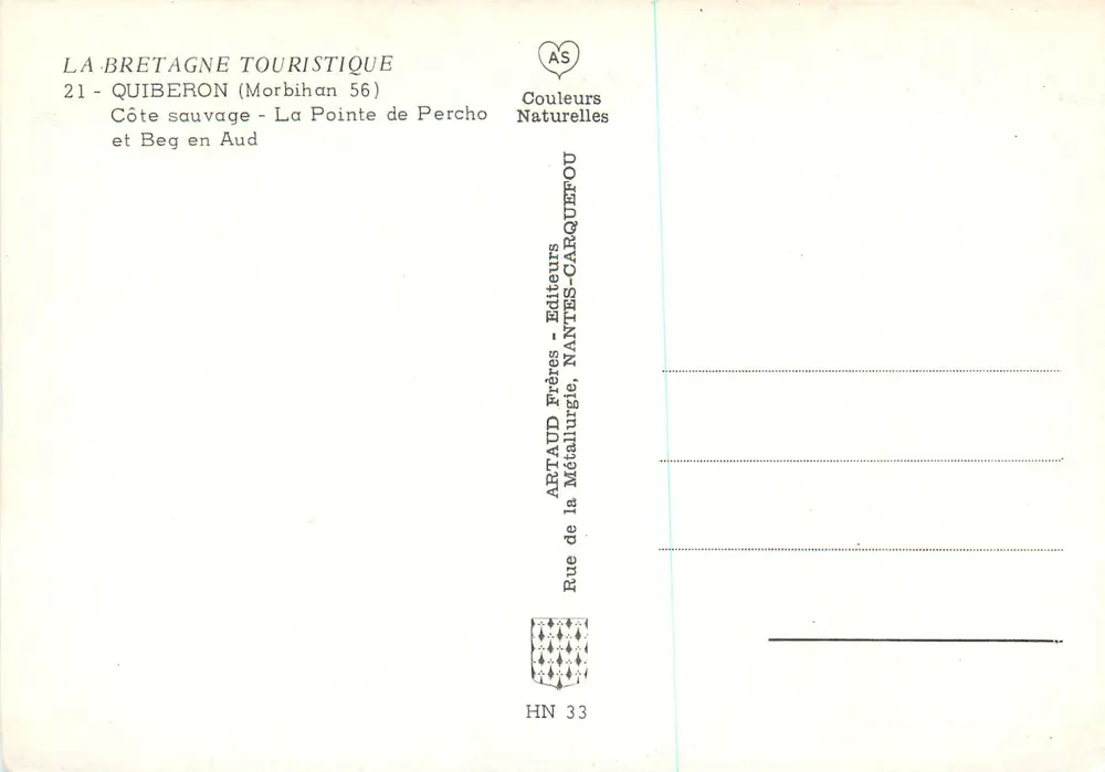 Wildküste - La Pointe de Percho — La Bretagne Touristique, Verlag ARTAUD Priester, Nantes - Rückseite