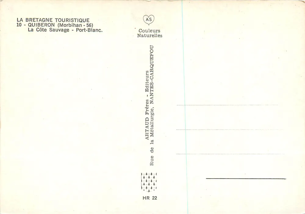 Die Wilde Küste — Port-Blanc — Quiberon, Morbihan — Verlag ArtAUD Frères, Nantes - Rückseite