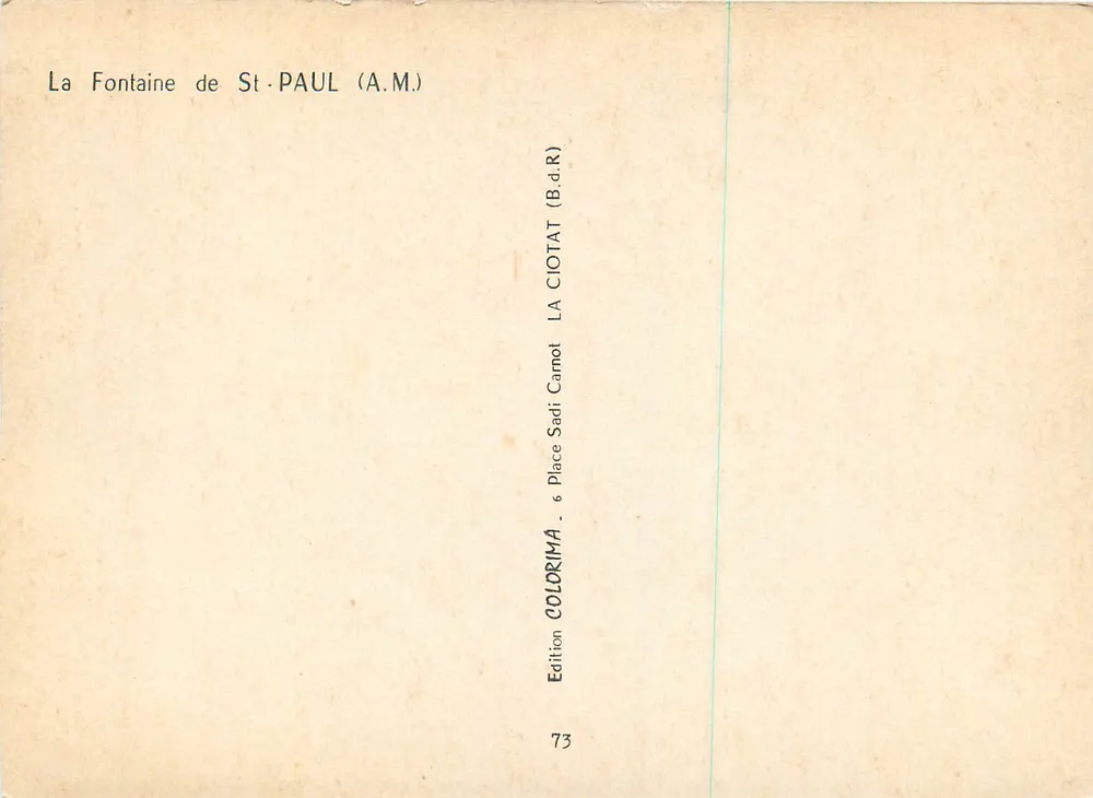 A Fonte de St-PAUL (A.M.) — editor LA CLOTAT, n°73 - Verso