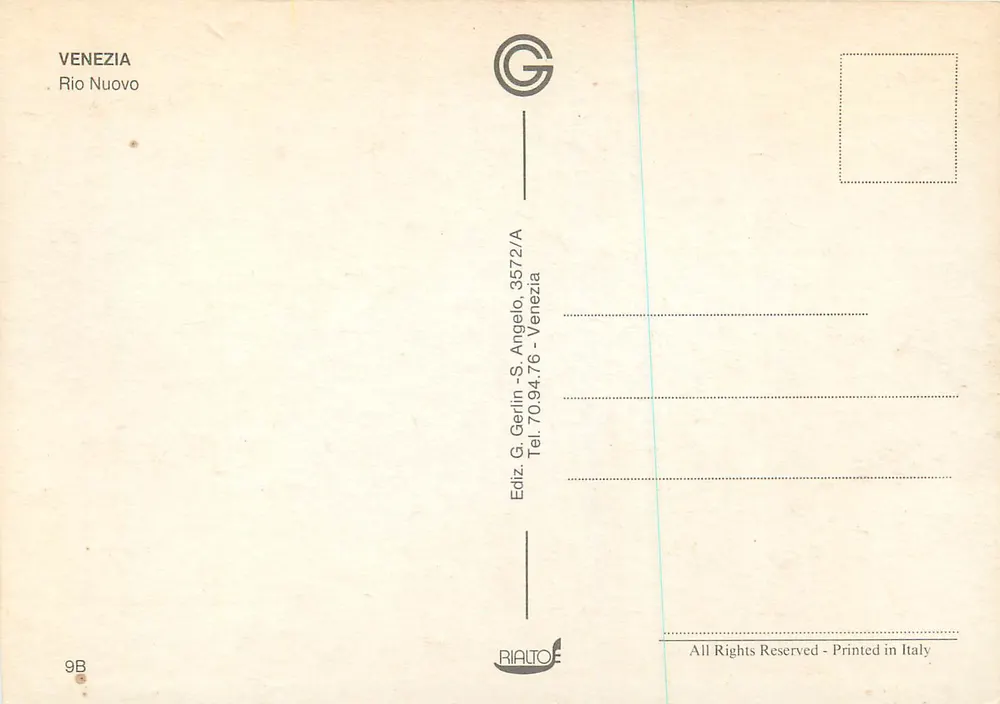 Veneza — Pontes sobre o canal — Editor G. Gerlin, série 9B - Verso