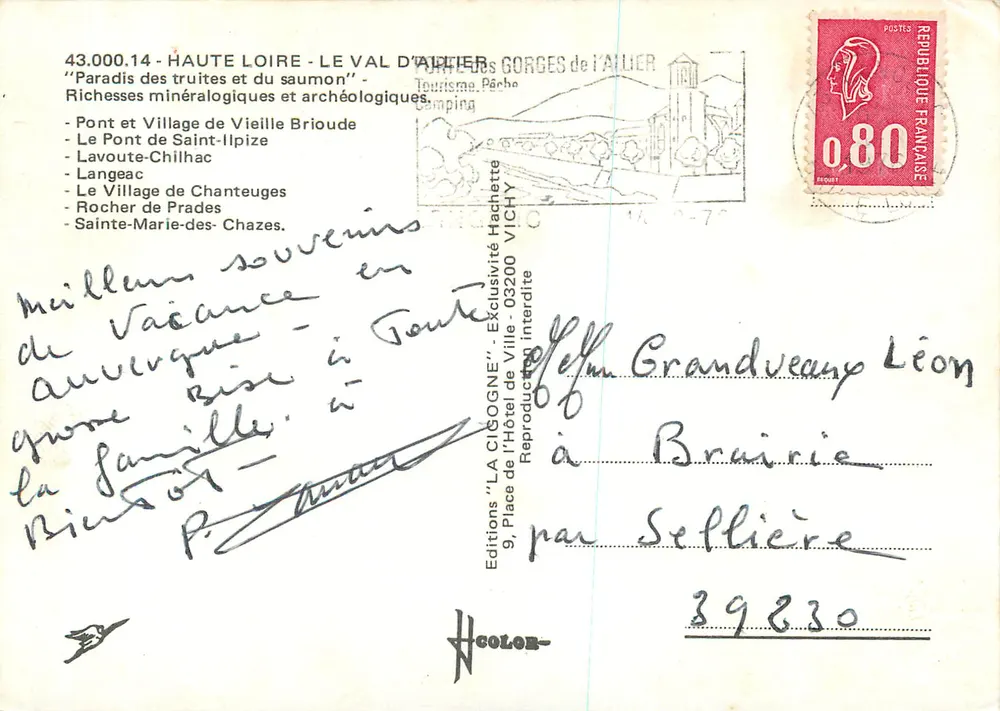 O vale do Allier — Carta postal turística — Edições 'La Cigogne' - Verso