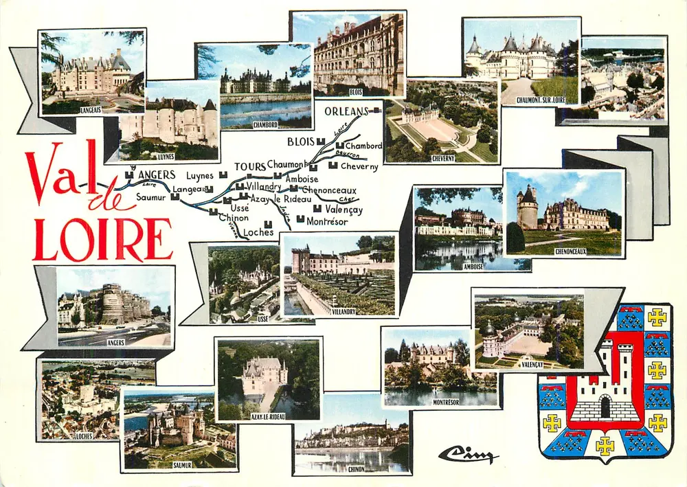 Val de Loire — Carte postal panorâmica com castelos — Editor CIM - Frente