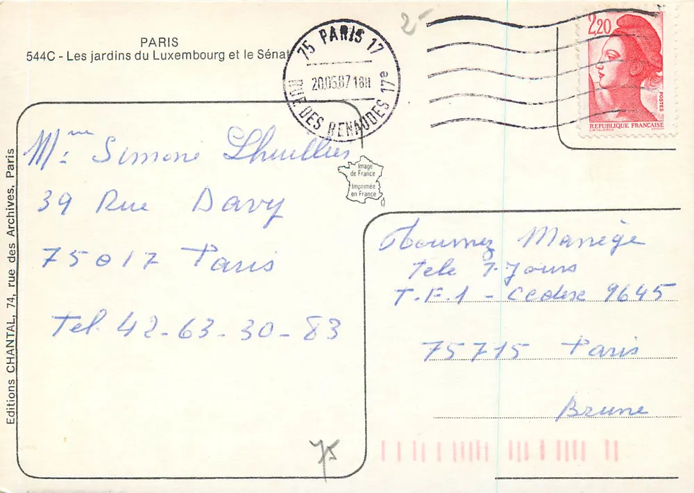 Paris - Le Luxembourg — éditeur IRIS, n° de série 544C - Verso
