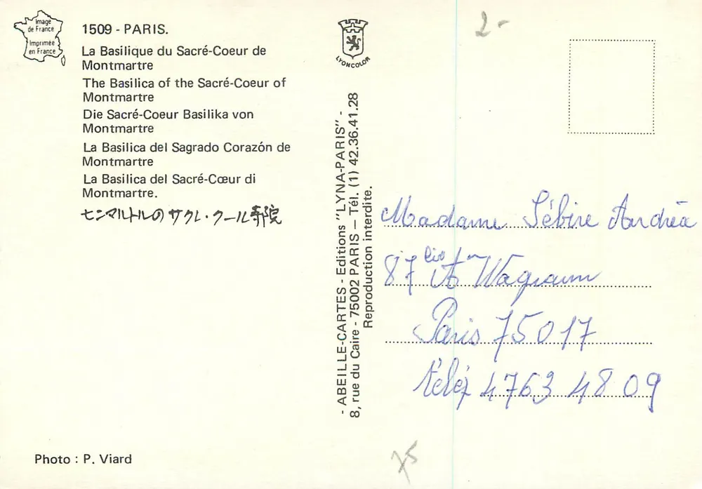 Basilique du Sacré-Cœur de Montmartre — Paris — Éditions 'LYNNA-PARIS' - Verso