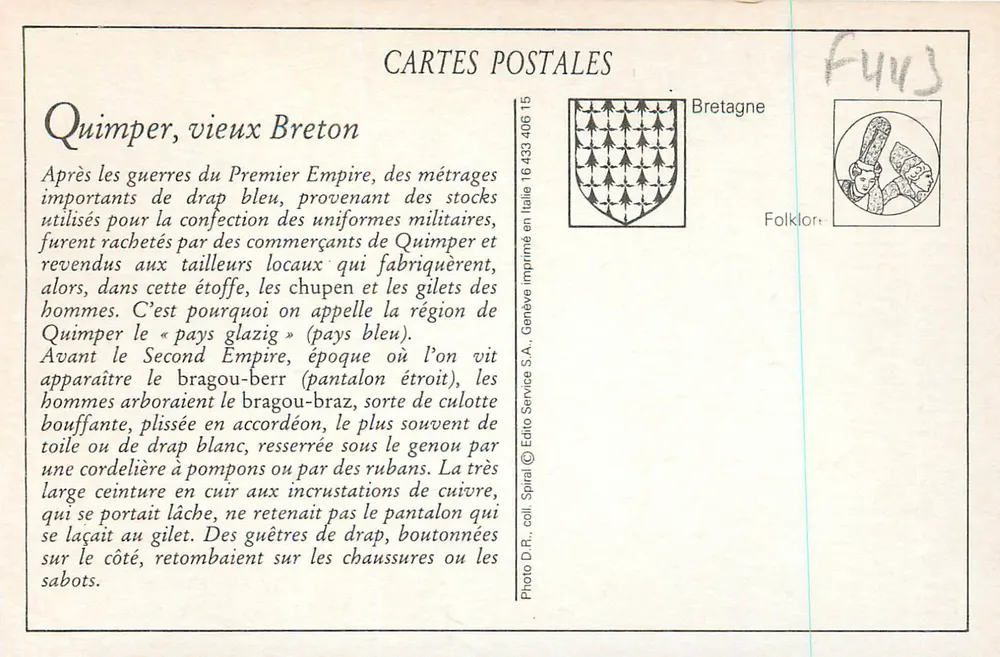 Quimper — Velho Bretão — Edição Spirale - Verso