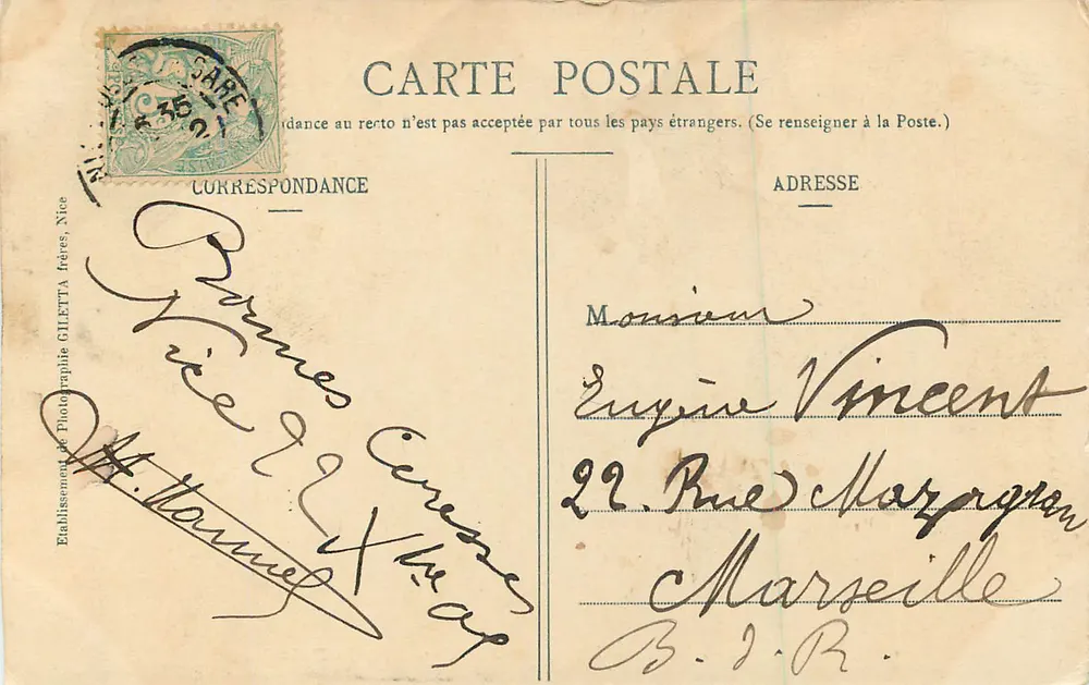 NICE. - Promenade du Château - Allée de Palmiers — Édition Giletta frères, N°12 - Verso