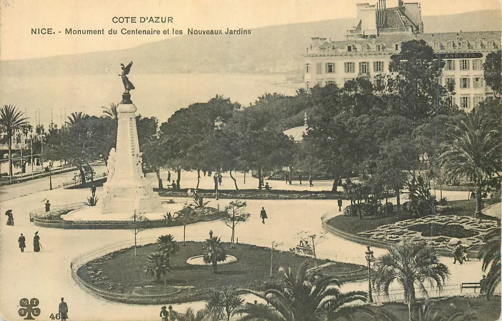 Nice — Denkmal des Centennaires und die neuen Gärten — Côte d'Azur, Verlag MT, Nr. 464 - Vorderseite