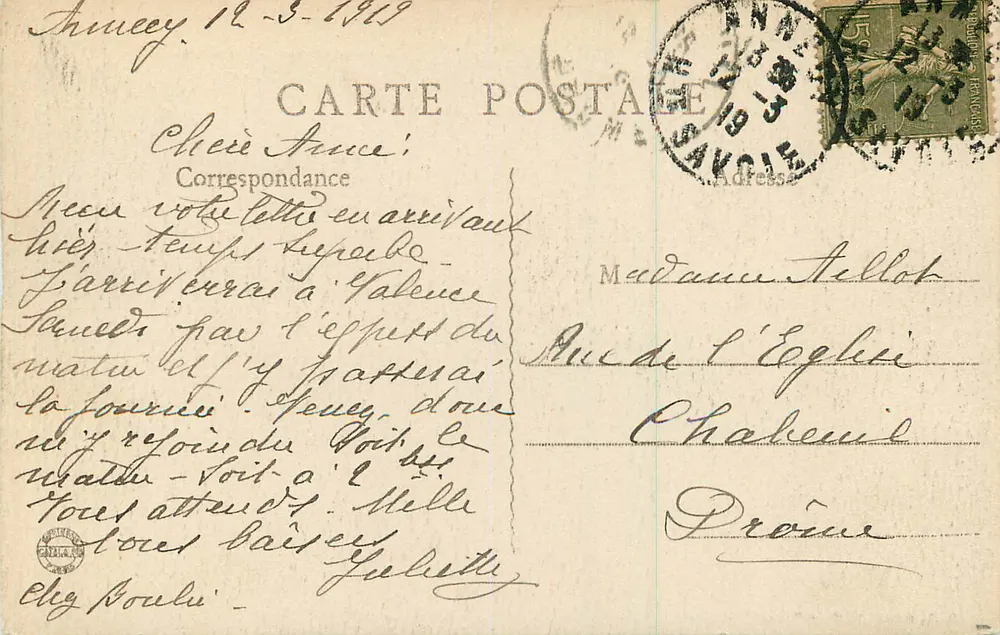 Annecy - O Convento — A Saboia — B. F., Paris — n°1 - Verso