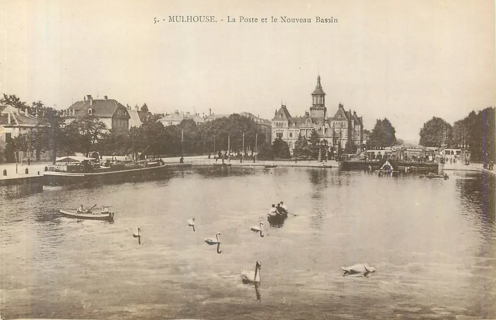 Mulhouse - La Poste et le Nouveau Bassin — éditeur Ch. Bergeret, Strasbourg - Recto