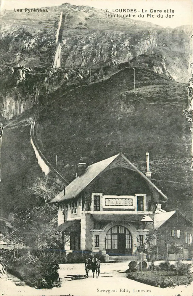Lourdes - La Gare et le Funiculaire du Pic du Jer — Sireygeol Edit, Lourdes - Recto