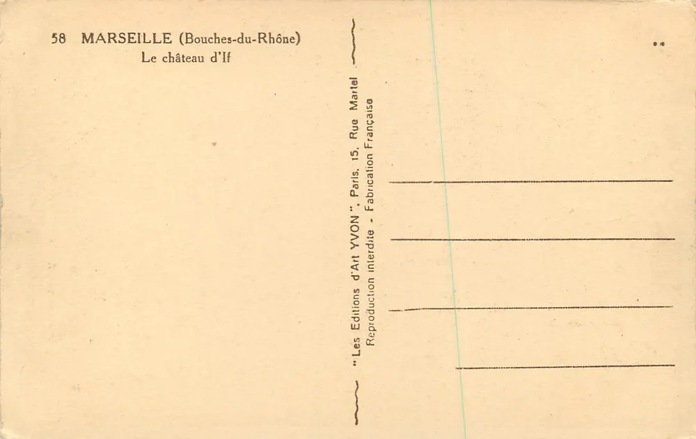 O castelo de If — Marseille (Bouches-du-Rhône) — Edições d'Art YVON, Paris - Verso