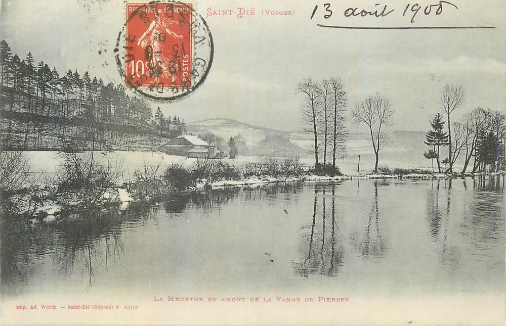 Die Meurthe oberhalb der Vanne de Pierres — Saint-Dié (Vosges) — Imp. Ad. Welsk, Nr. 6409 - Vorderseite