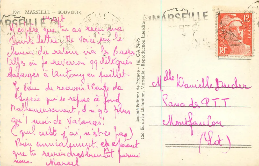 Marselha — Lembrete — Sociedade Edições da França - Verso