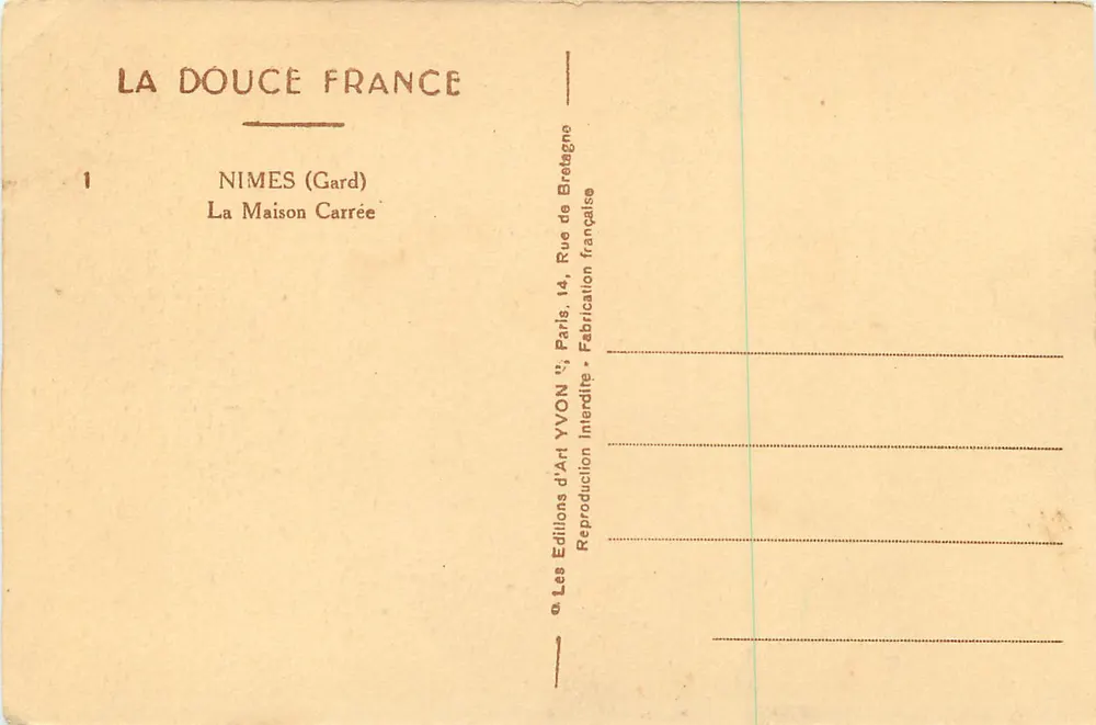 Nîmes (Gard) — Die Maison Carrée — Éditions d'Art YVON - Rückseite