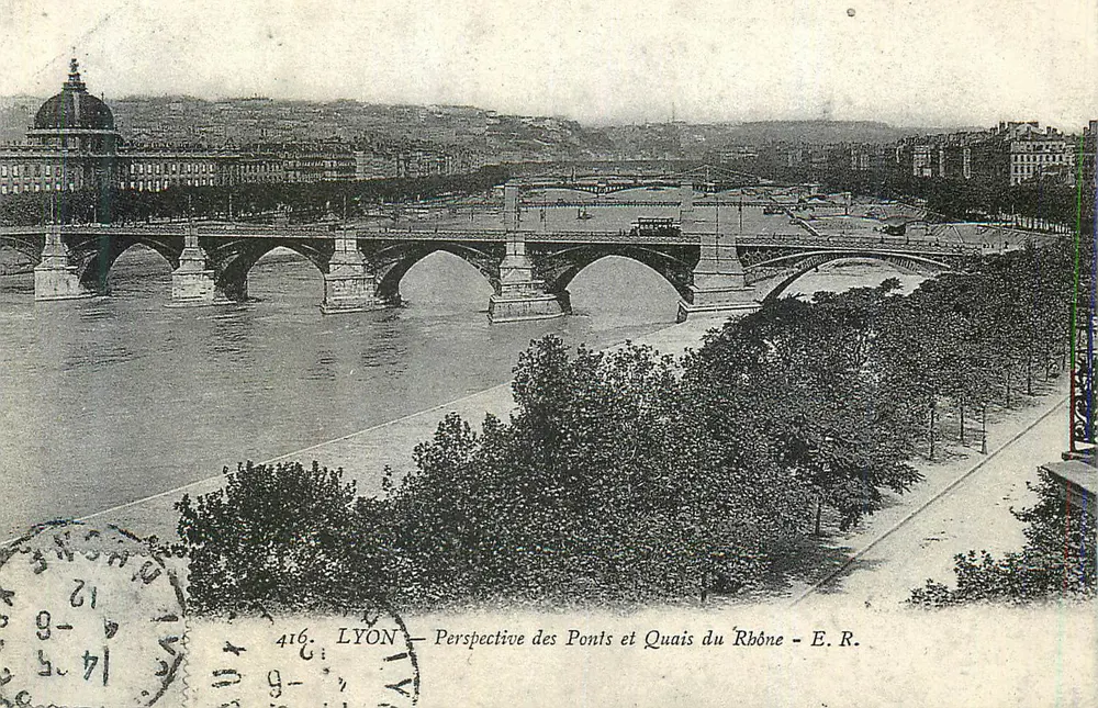LYON — Perspektive der Brücken und Ufer des Rhône — E.R. - Vorderseite