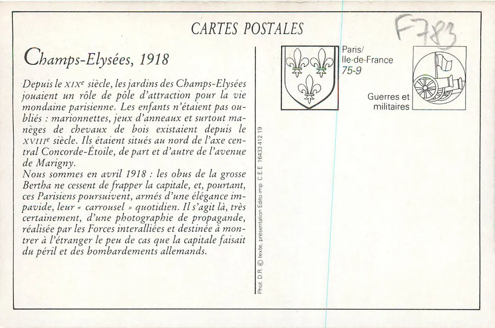 Paris unter Beschuss — Karussell auf den Champs-Élysées — Edition C.E.E. - Rückseite