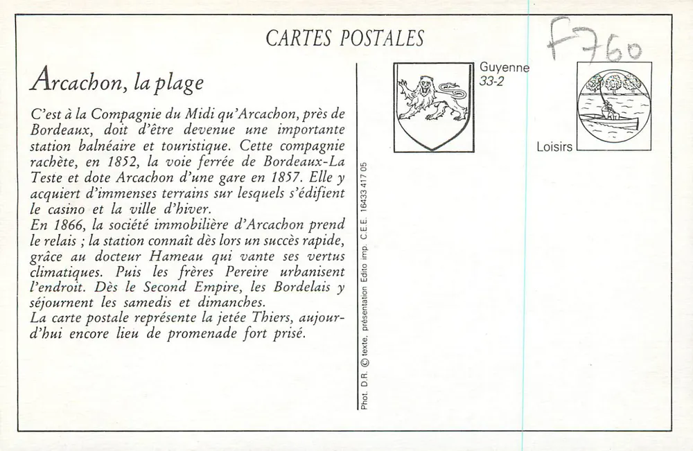 Arcachon (Gironde) - Promenade de Bébé - M. D. - Verso