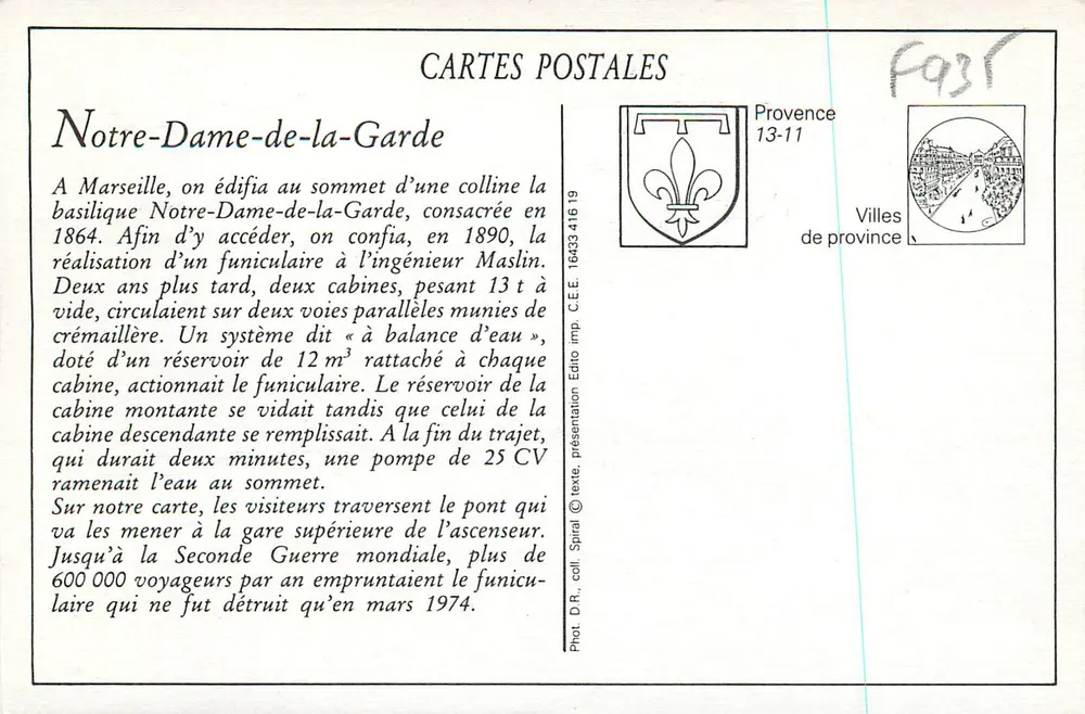 Marselha — Nossa Senhora da Guarda — LL. Sklec - Verso