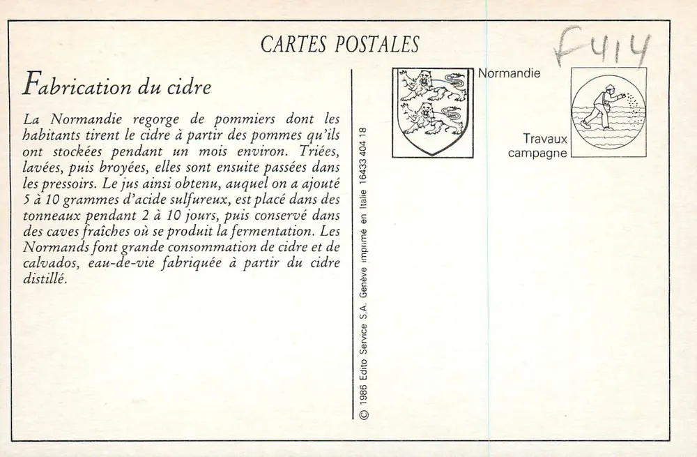 Fabrication du cidre — Normandie — Edito Service S.A. n°16433.404.18 - Verso