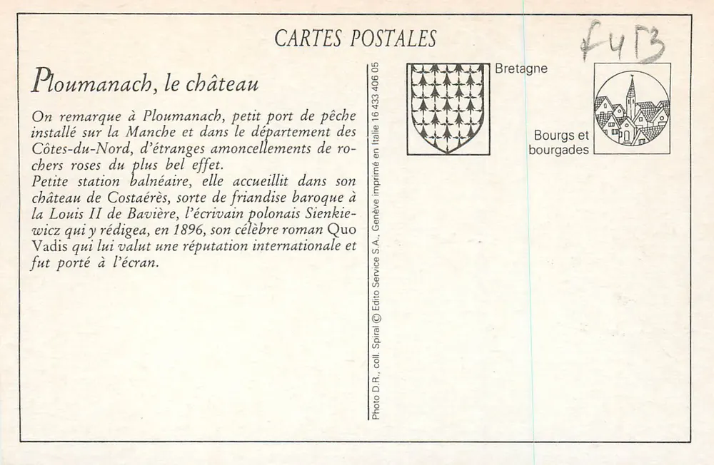 Ploumanach — O Castelo de Costaérès — Édito Spiral, coll. D.R. - Verso