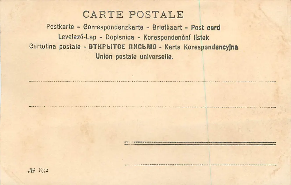 Un couple en hiver — scène de rue enneigée — éditeur FECCM. SCOLIK. WIEN. n° 832 - Verso