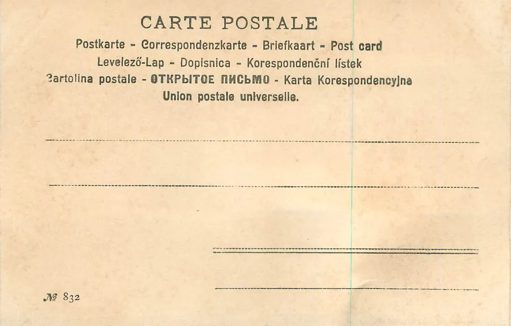 Deux personnes patinant sur une glace enneigée — scène hivernale — éditeur FEC. M. SCOLIK WIENW - Verso